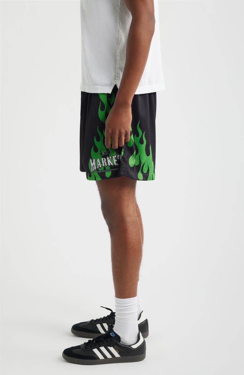 MARKET Toxic Flames Mesh Shorts, Alternate, color, Black/ Green