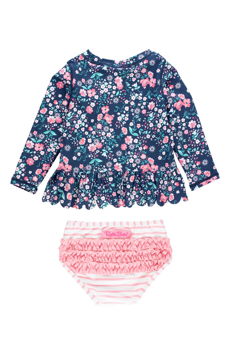 RuffleButts Kids' Moonlit Meadow Long Sleeve Two-Piece Swimsuit, Alternate, color, Blue