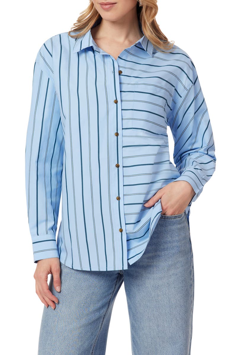 Scotch & Soda Oversize Button-Up Shirt, Main, color, Cerulean Multi Pinstripe