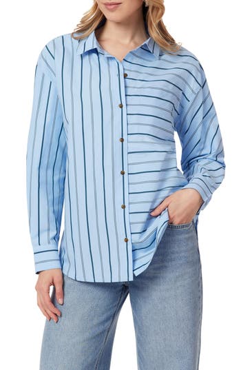 Scotch & Soda Oversize Button-up Shirt In Cerulean Stripe