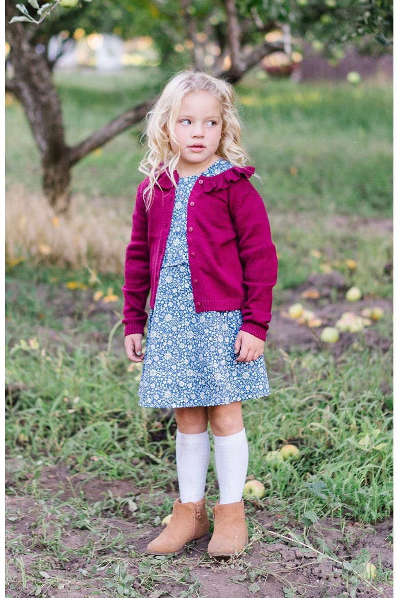 Baby Girls' Ruffle Collar Cardigan, Infant, Alternate, color, Berry Ruffle Collar