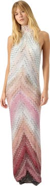 Missoni Long Halter-neck Dress With Staggered Zigzag Pattern