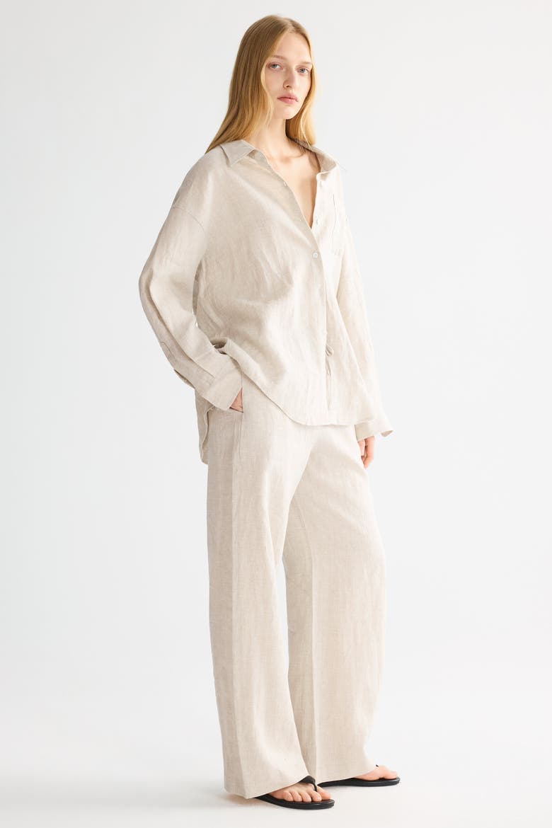 Oversized Linen Button-Up Shirt, Alternate, color, Beige