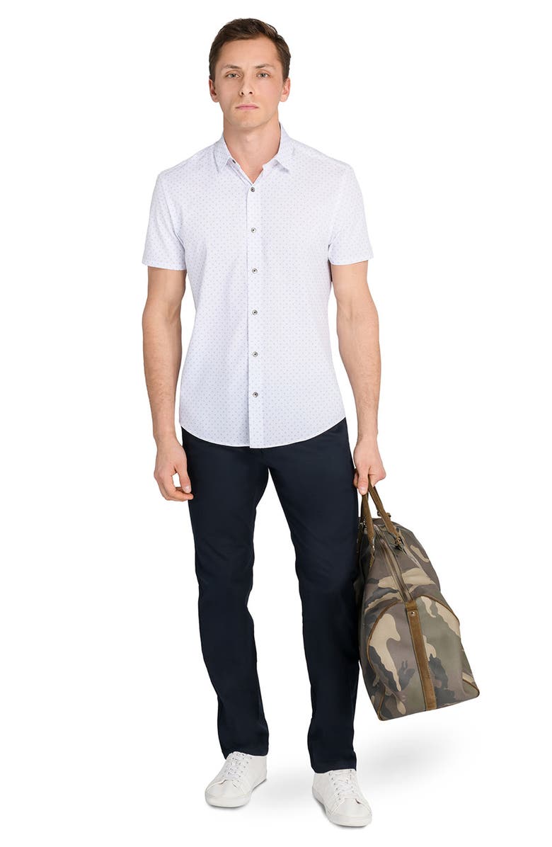 W.R.K Trim Fit Hashtag Short Sleeve Performance Button-Up Shirt, Alternate, color, Blue