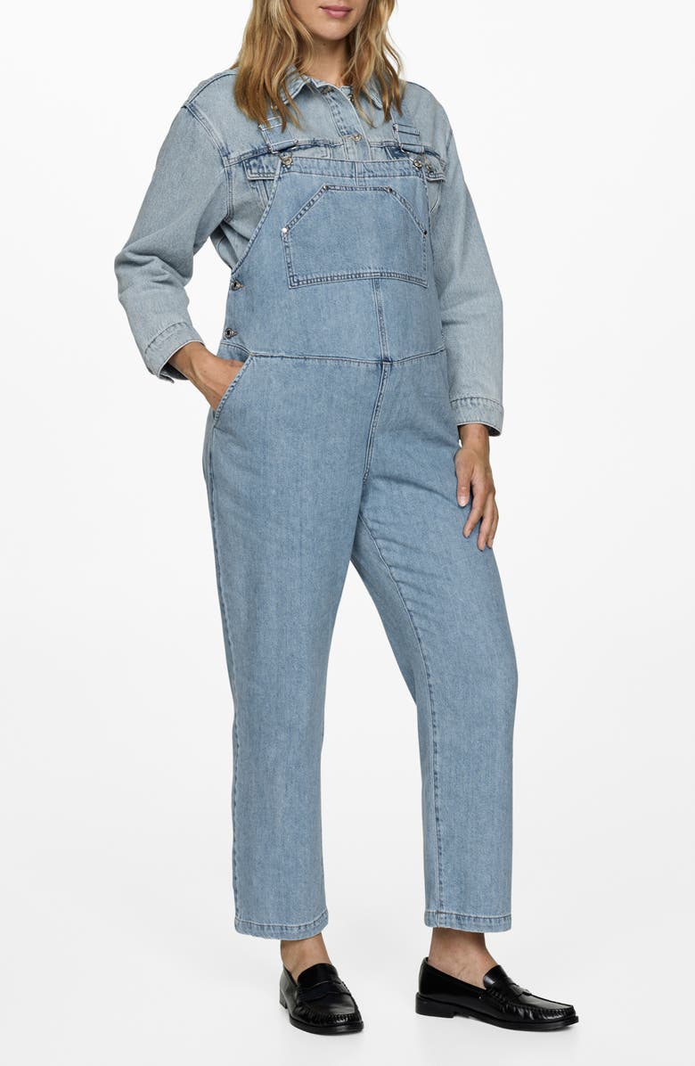 MANGO Straight Leg Denim Maternity Overalls, Main, color, 