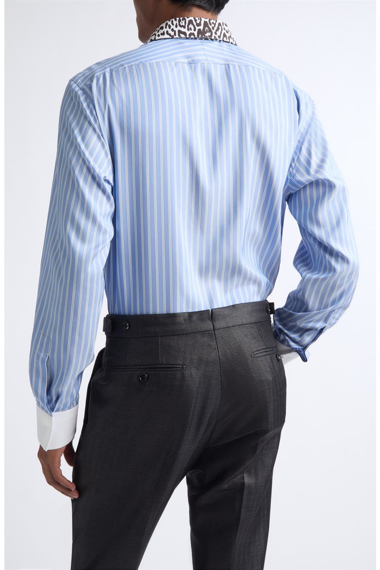 Contrast Collar Track Stripe Silk Button-Up Shirt, Alternate, color, SKY BLUE/ OFF WHITE