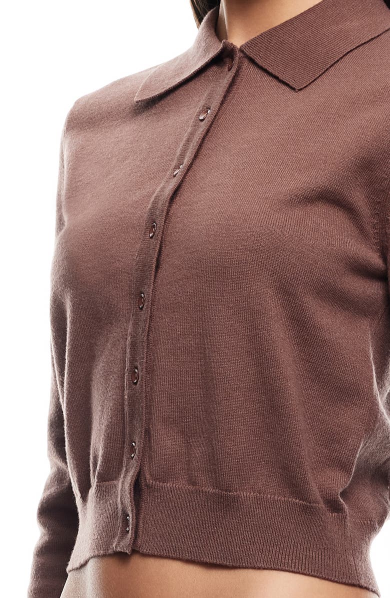 LIONESS Awakening Crop Polo Cardigan, Alternate, color, Chestnut Plain