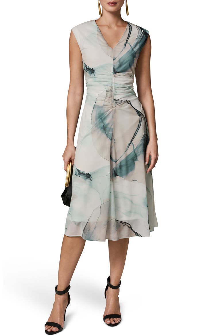 Watercolor Print Ruched Sleeveless Dress, Alternate, color, SKYLIGHT MULTI