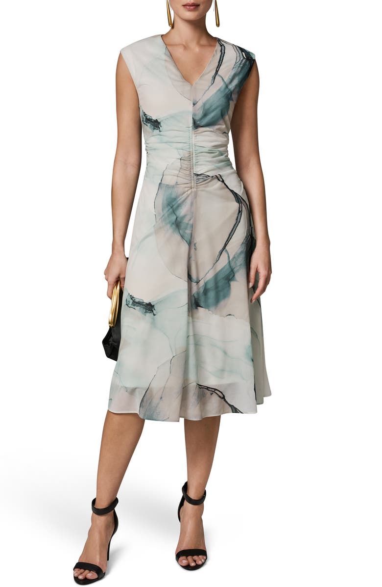 Donna Karan New York Watercolor Print Ruched Sleeveless Dress, Alternate, color, Skylight Multi