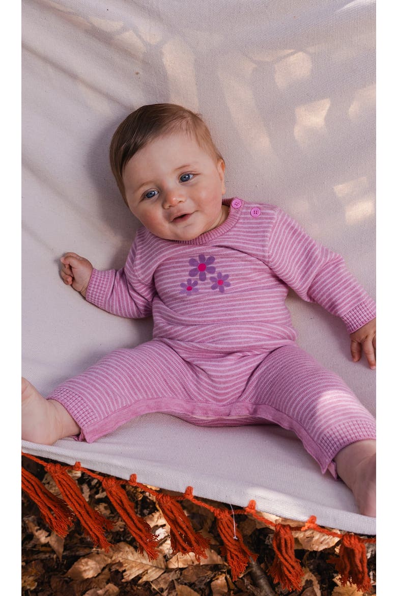Knitted Flower Stripe Button Romper, Alternate, color, Dusty Pink