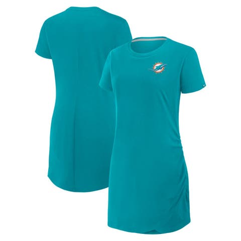 Women's Fanatics Aqua Miami Dolphins Ruched Drape T-Shirt Dress