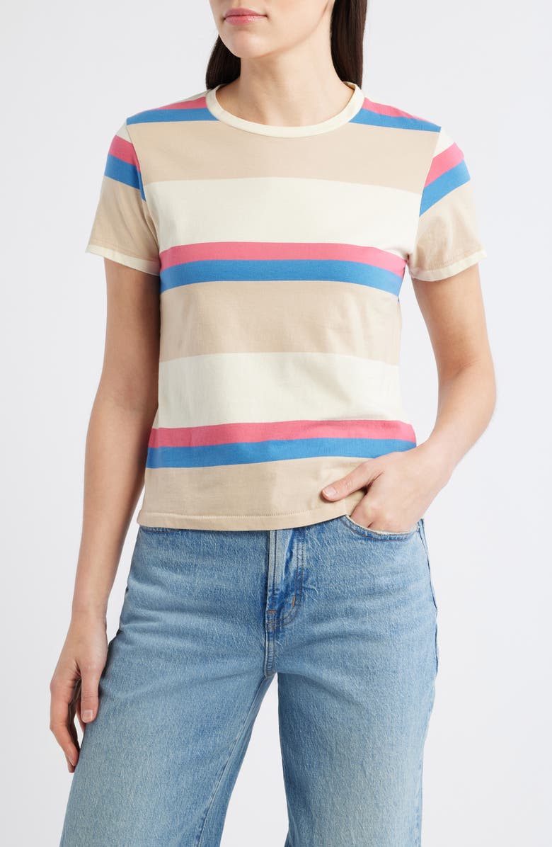 THE GREAT. The Little Stripe Cotton T-Shirt, Main, color, Study Hall Stripe