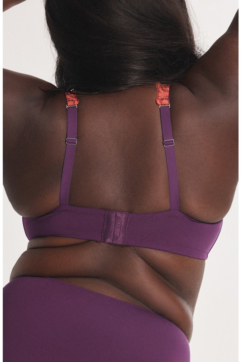 Swirly Girly Unlined Plunge Bra, Alternate, color, MIDNIGHT PURPLE/ BROWN BRICK