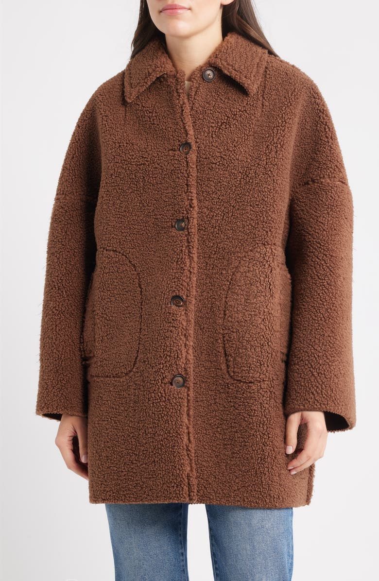 THE GREAT. The Plush Teddy Fleece Car Coat, Alternate, color, Chocolate