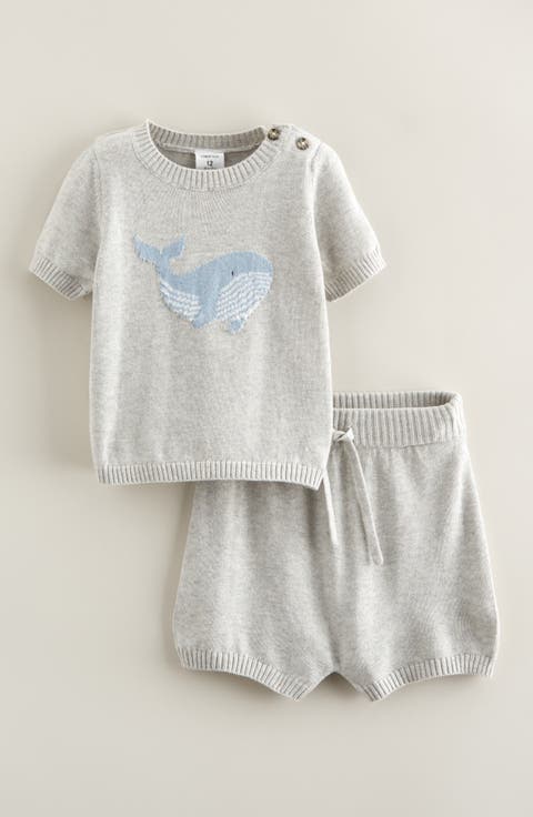 Motif Short Sleeve Cotton Blend Sweater & Shorts Set (Baby)