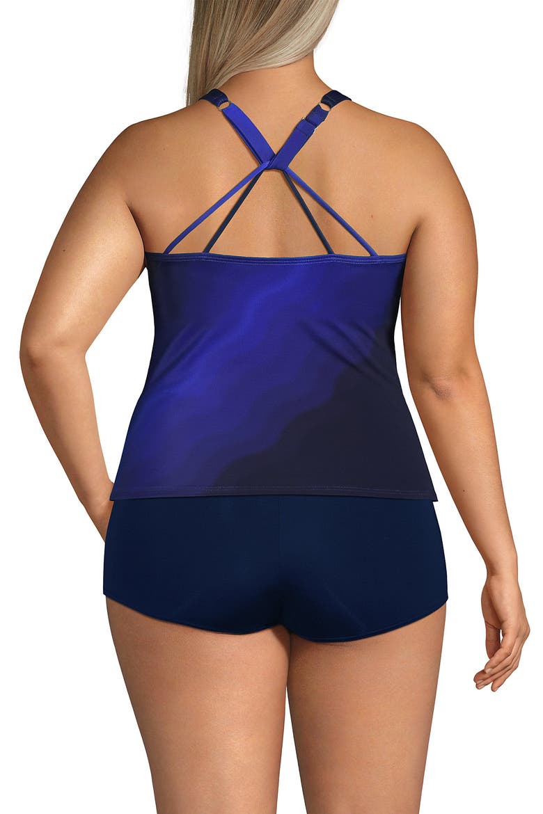 Plus Size DD-Cup Tugless High Neck Strappy Back Tankini Swimsuit Top, Alternate, color, Blue Wavy Ombre
