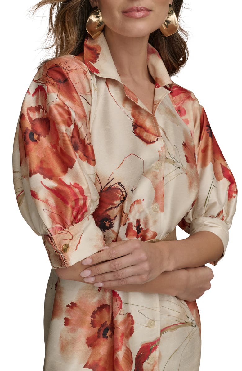 Donna Karan New York Floral Print Shirtdress, Alternate, color, Cinnamon Multi
