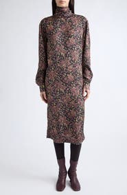 Dries Van Noten Dontisy Floral Jacquard Long Sleeve Knit Turtleneck Dress