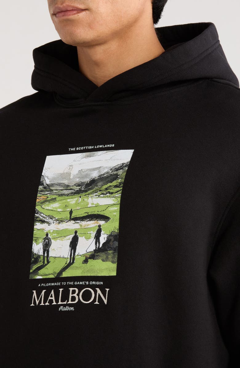 Malbon Golf Fesque Embroidered Lowlands Graphic Hoodie, Alternate, color, Black