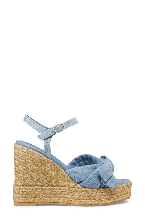 Stuart Weitzman Sofia Denim Bow Wedge Espadrille Sandals In Denim Silver