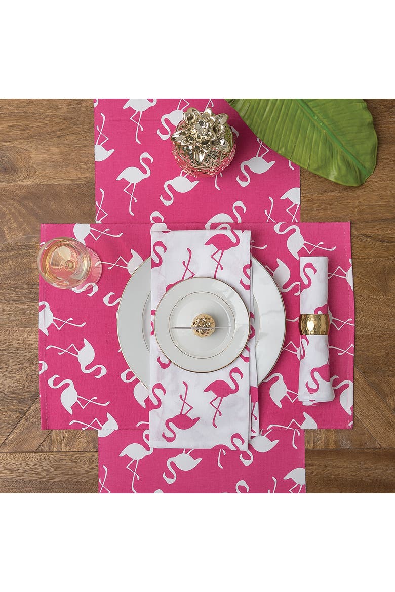 Beachy Flamingo Cotton Placemats, Set of 6, 13" x 19", Alternate, color, Pink