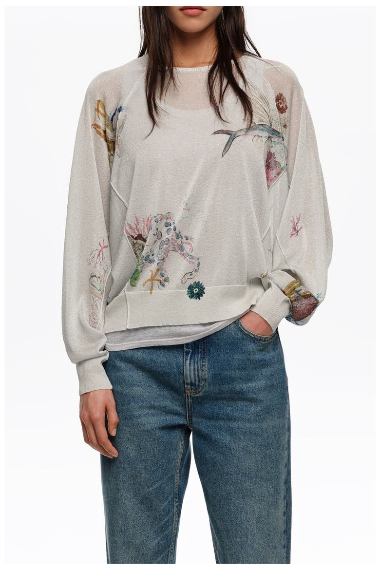 Lurex Batwing Sleeve Sweater, Main, color, SEABED OFF WHITE