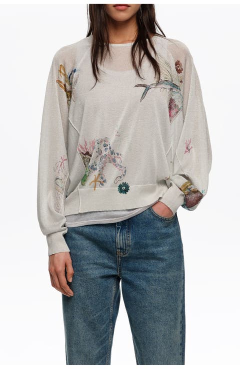 Lurex Batwing Sleeve Sweater