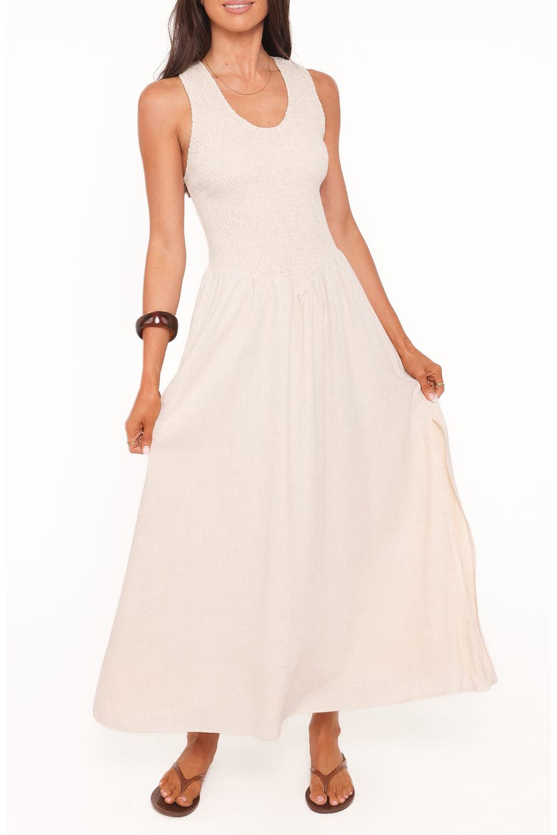 Dimity Smocked Maxi Dress, Main, color, OATMEAL