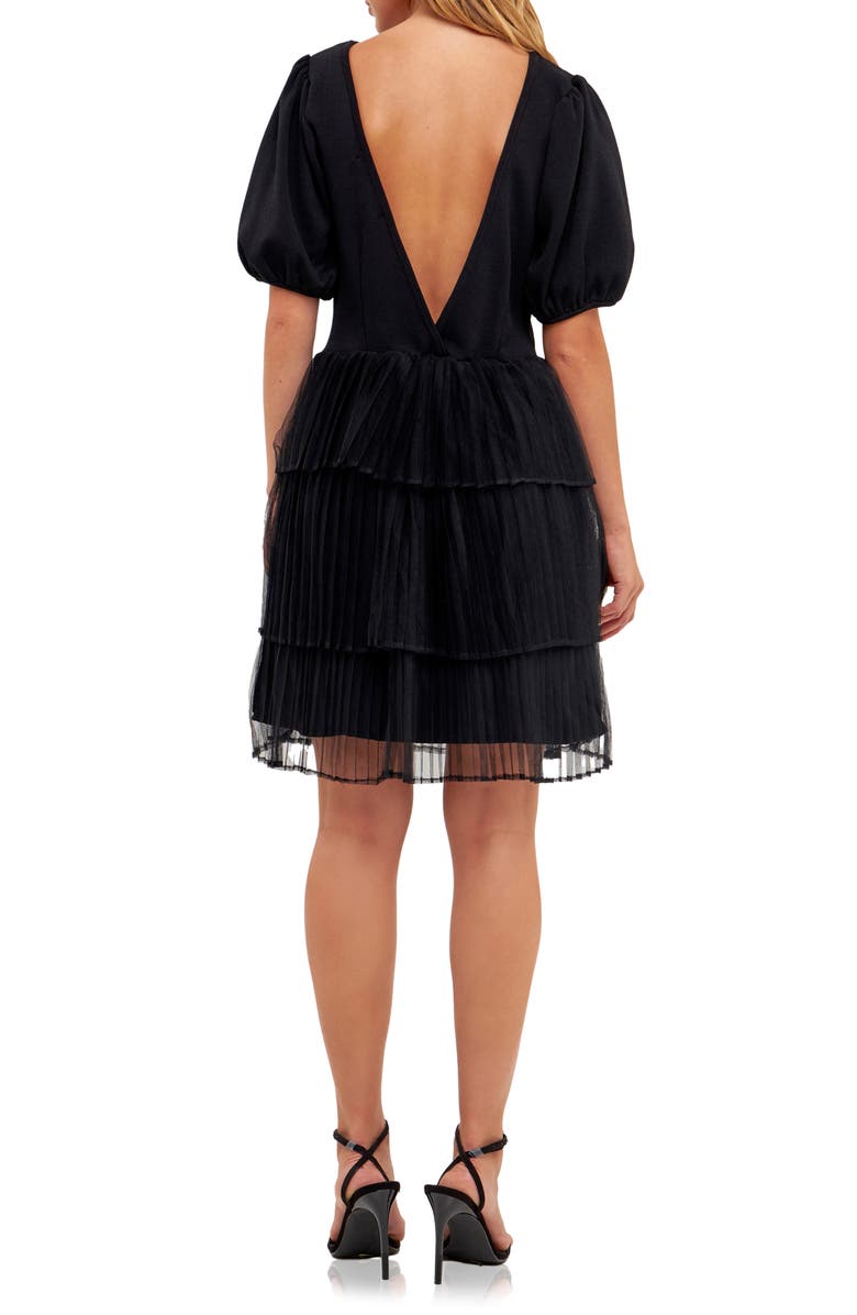 English Factory Puff Sleeve Mixed Media Minidress, Alternate, color, Black