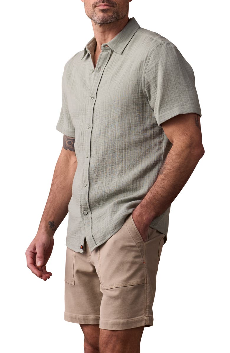 The Normal Brand Kalo Cotton Gauze Short Sleeve Button-Up Shirt, Alternate, color, Juniper
