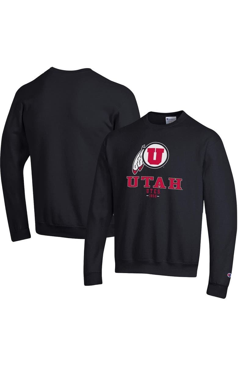 Champion Men's Champion Black Utah Utes Team Stack Powerblend Pullover Sweatshirt, Alternate, color, 