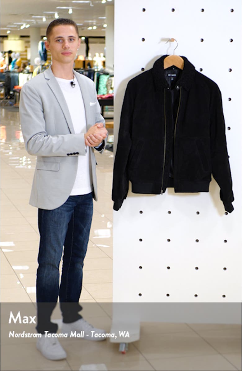 x Alex Costa Fleece Collar Suede Bomber Jacket, sales video thumbnail