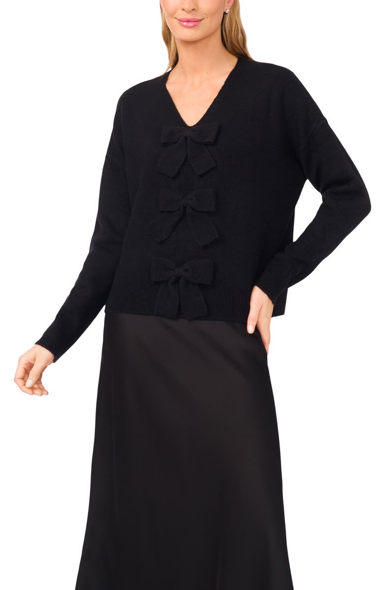 CeCe Bow Front Sweter, Main, color, Rich Black