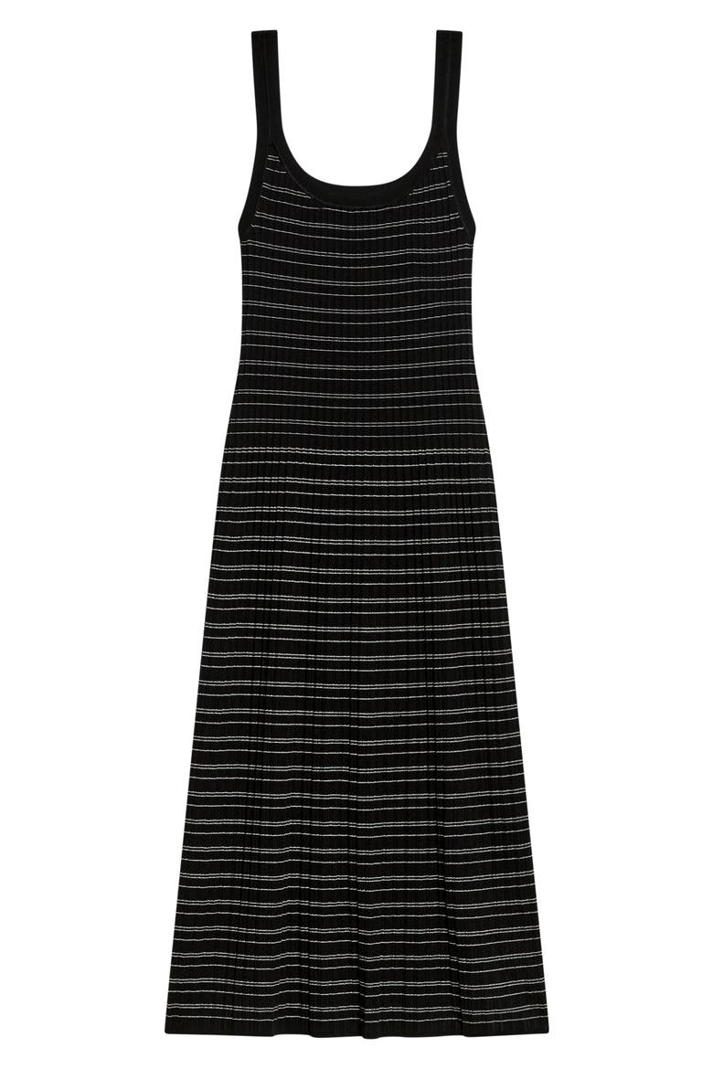 Variegated Stripe Pima Cotton Blend Midi Dress, Alternate, color, BLACK/ WHITE