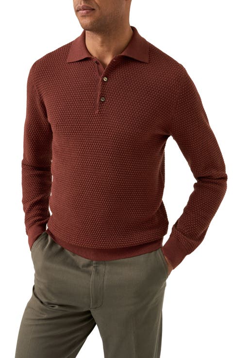 Merino Wool Pop Stitch Long Sleeve Polo