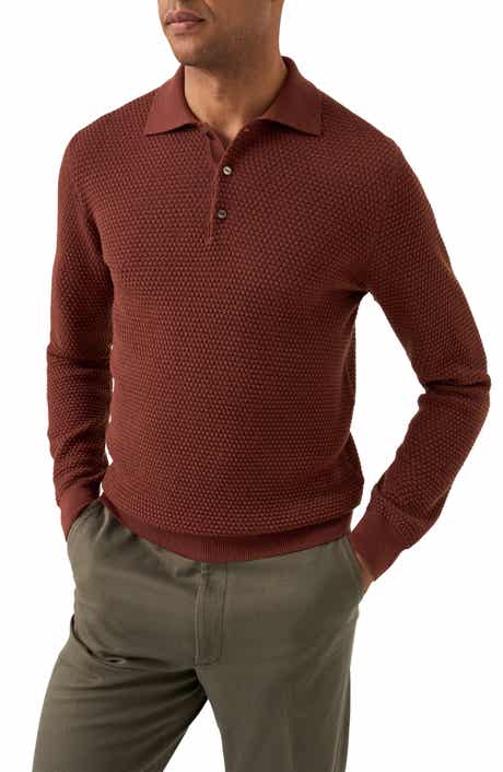 Eton Merino Wool Pop Stitch Long Sleeve Polo