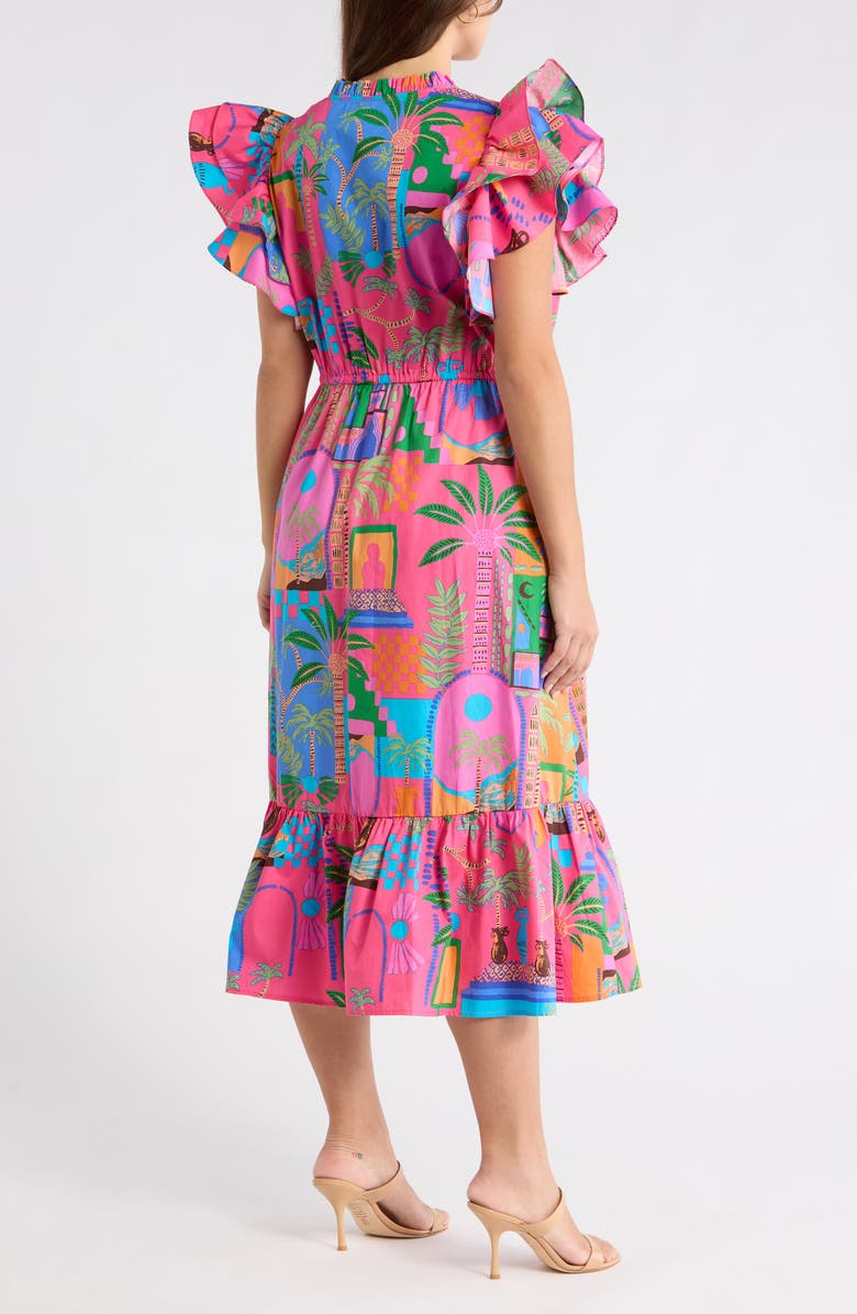 SUGARLIPS Lanus City Dillan Ruffle Midi Dress, Alternate, color, Fuchsia-Multi