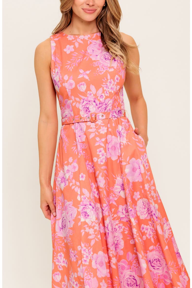 Bateau Neck Fit & Flare Midi Dress, Alternate, color, CORAL
