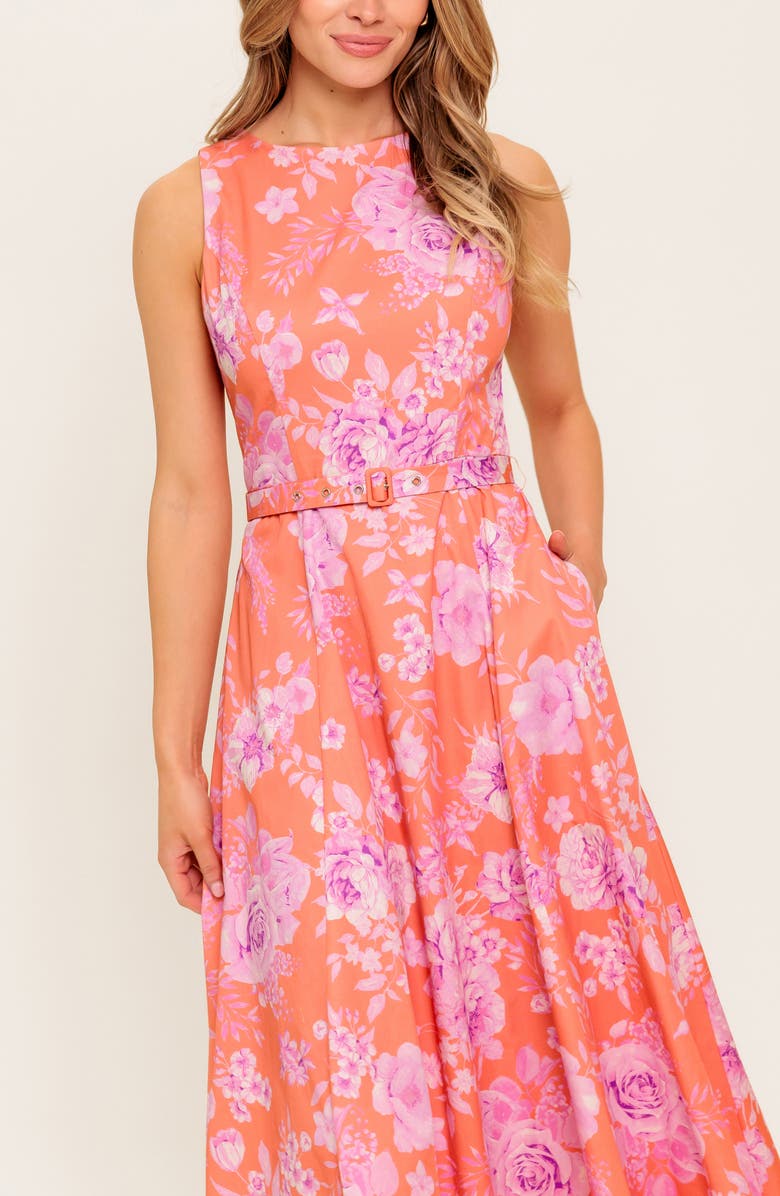 FLYING TOMATO Bateau Neck Fit & Flare Midi Dress, Alternate, color, Coral