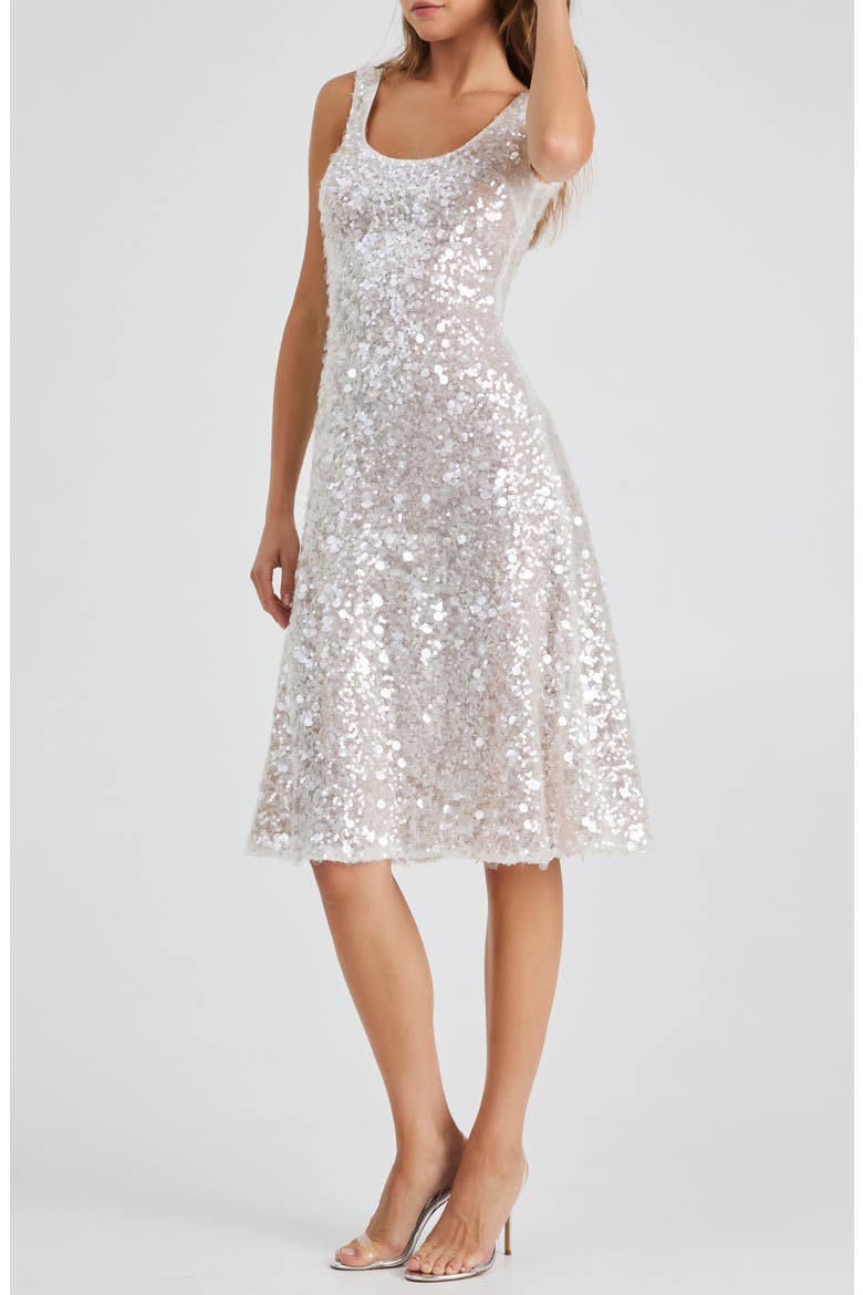 Isla Sequin Fit & Flare Cocktail Dress, Alternate, color, OFF WHITE