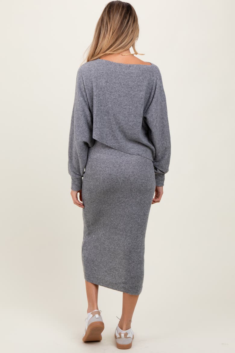 Ribbed Knit Asymmetric Top Midi Skirt Set, Alternate, color, Heather Grey