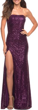 La Femme Strapless Ruched Sequin Gown in Gorgeous Colors