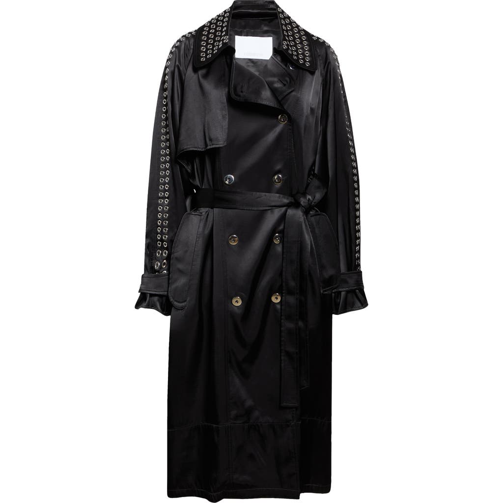 RABANNE RABANNE GROMMET STUDDED OVERSIZE SATIN TRENCH COAT
