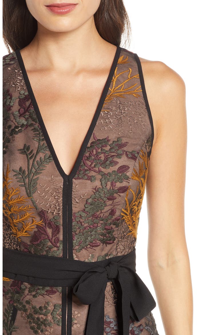 Embroidered Cocktail Sheath Dress, Alternate, color, MUSTARD/ GREEN