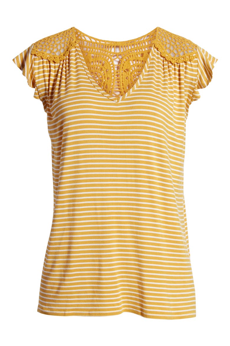 Crochet Back Stripe Top, Alternate, color, SUNFLOWER