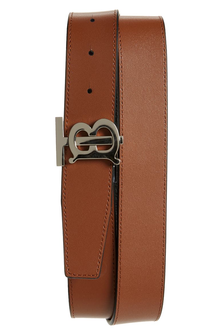 TB Reversible Leather Belt, Alternate, color, BLACK/ TAN/ SILVER