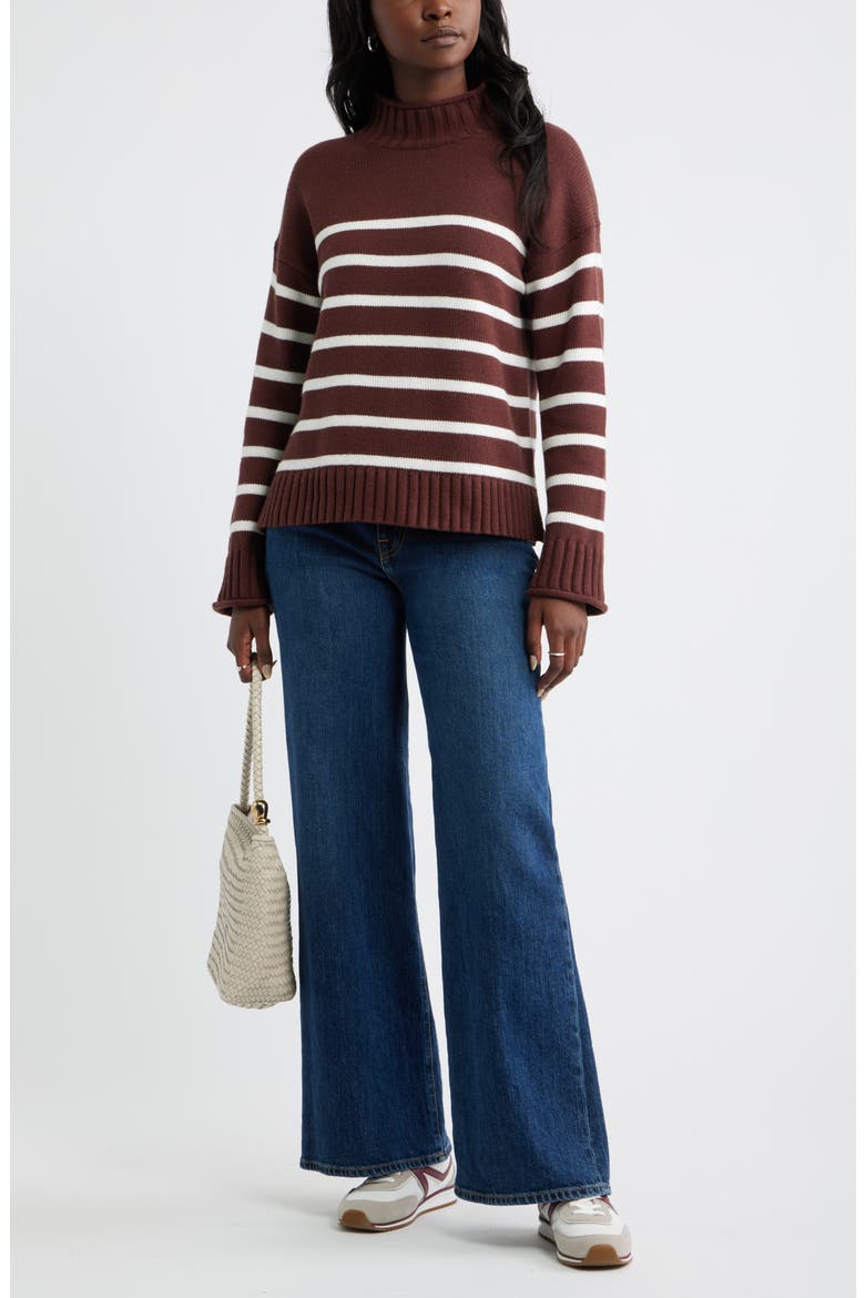 Roll Neck Striped Sweater, Alternate, color, BROWN- IVORY JOANNIE STRIPE