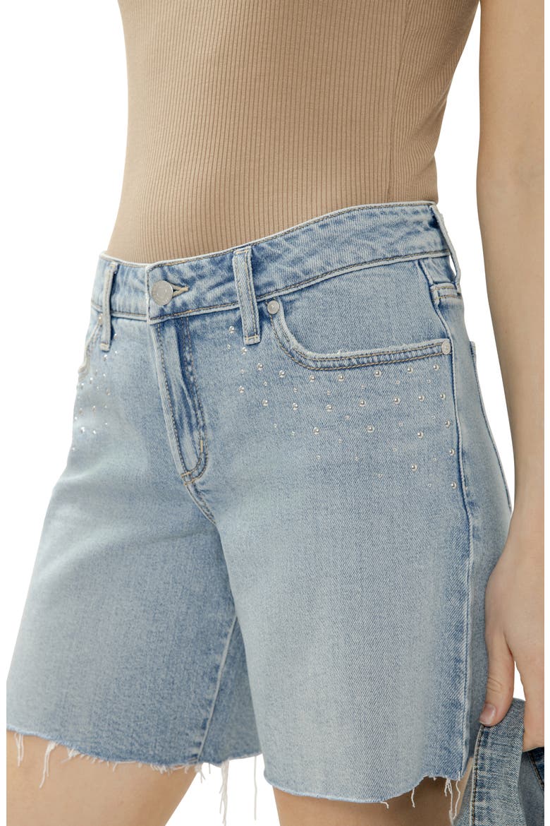 Suki Curvy Raw Hem Studded Mid Thigh Denim Shorts, Alternate, color, WANDERLUST