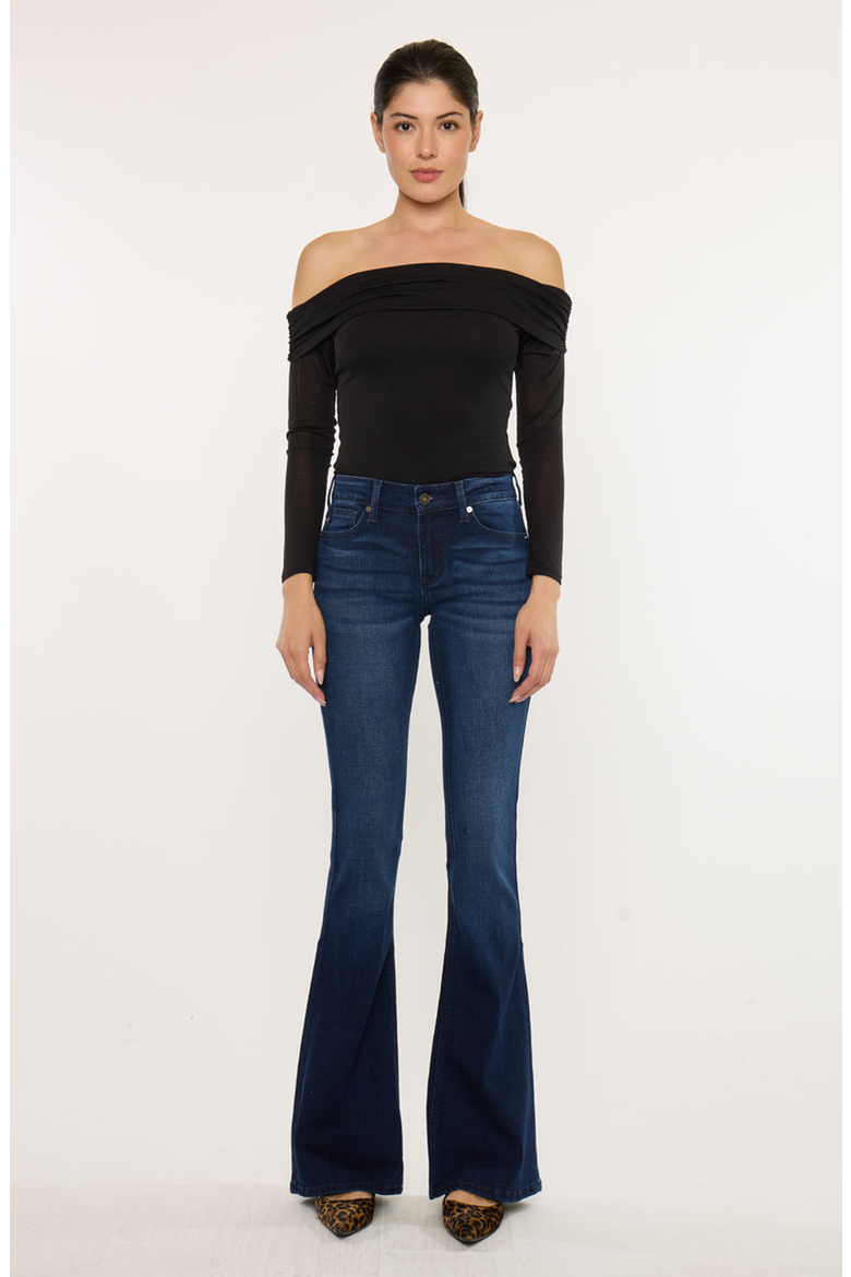 Trisha Mid Rise Classic Flare Jeans, Main, color, Dark Wash