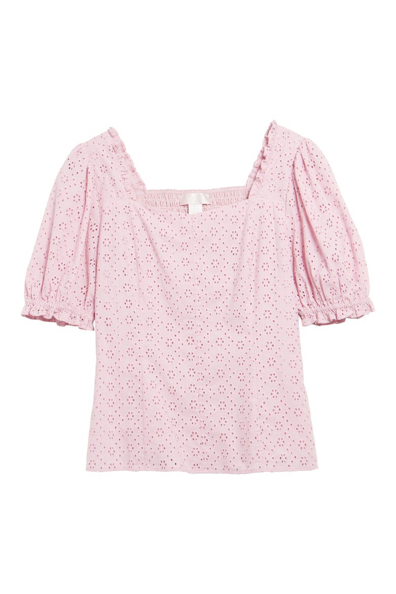 Puff Sleeve Eyelet Top, Main, color, PURPLE FRAGRANT